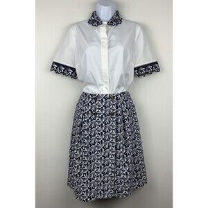 Draper James Embroidered Button Down Top and Matching Blue and White Skirt